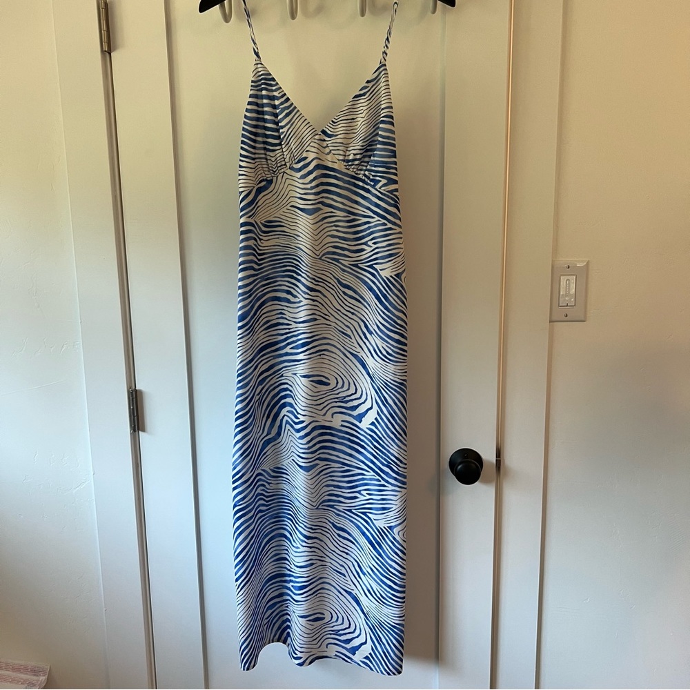 White and Blue Spaghetti Strap Maxi Dress - size medium